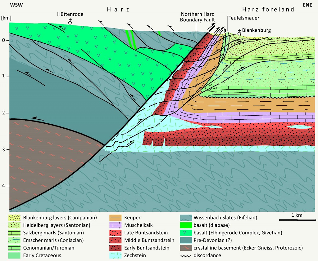 Geological profile section through the Northern Harz Boundary Fault/source: Meschede (2015)