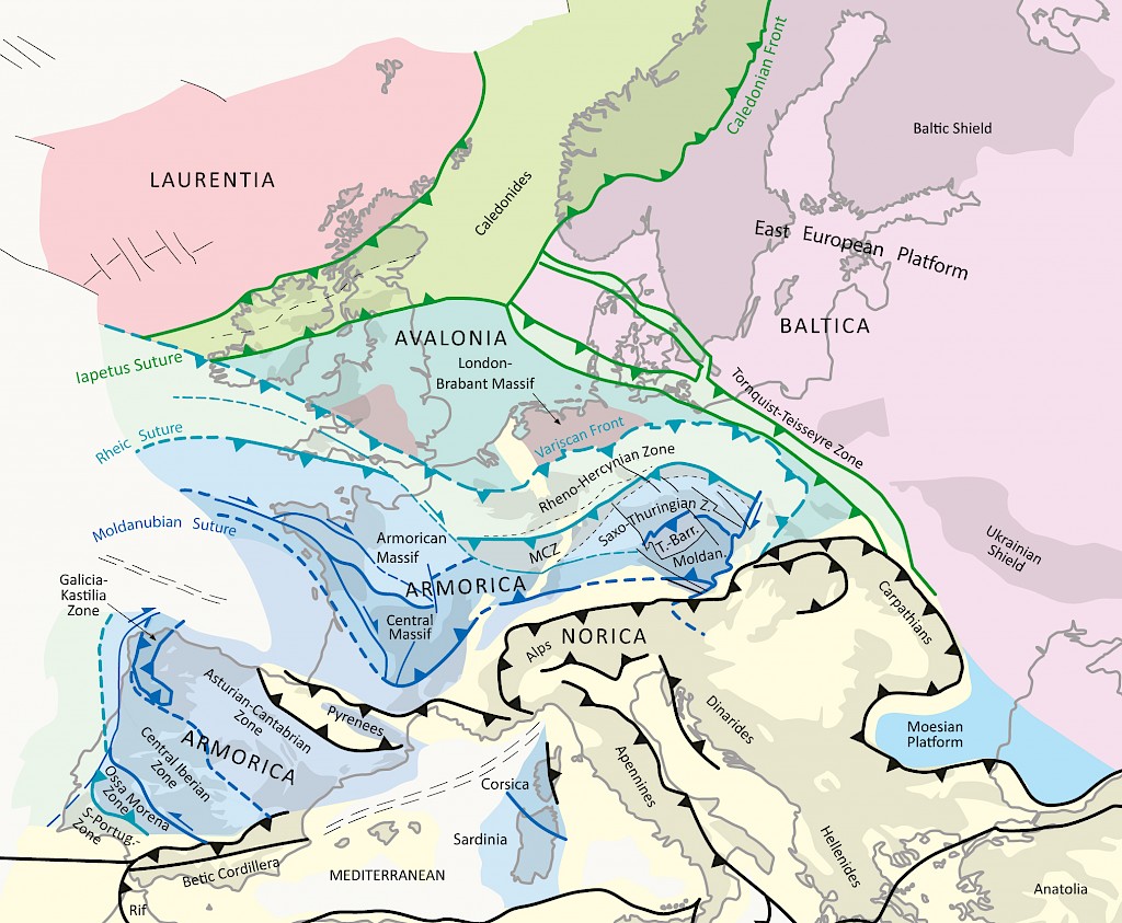 Geotectonic classification of Europe and the Variscides, from Meschede (2015)